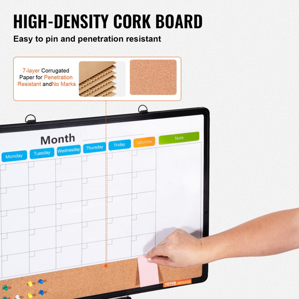 24"x18" Monthly Calendar Whiteboard & Cork Board Combo with Aluminum Frame Bulletin Board