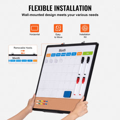 24"x18" Monthly Calendar Whiteboard & Cork Board Combo with Aluminum Frame Bulletin Board