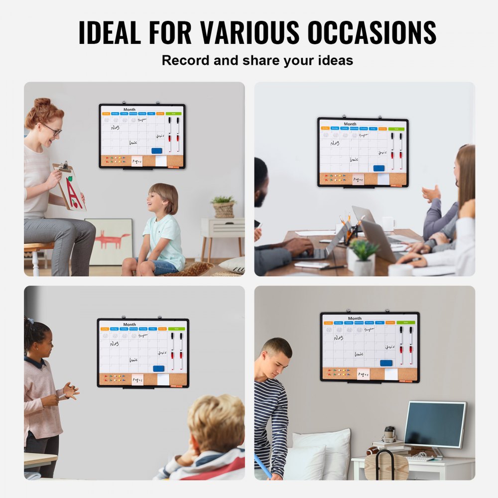 24"x18" Monthly Calendar Whiteboard & Cork Board Combo with Aluminum Frame Bulletin Board