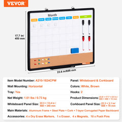 24"x18" Monthly Calendar Whiteboard & Cork Board Combo with Aluminum Frame Bulletin Board