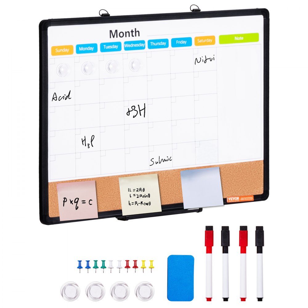 24"x18" Monthly Calendar Whiteboard & Cork Board Combo with Aluminum Frame Bulletin Board