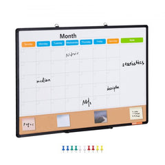 36"x 24" Monthly Calendar Whiteboard & Cork Board Combo with Aluminum Frame Bulletin Board