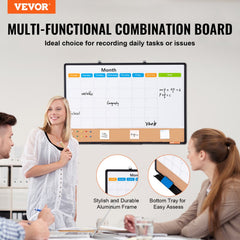 36"x 24" Monthly Calendar Whiteboard & Cork Board Combo with Aluminum Frame Bulletin Board