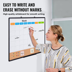 36"x 24" Monthly Calendar Whiteboard & Cork Board Combo with Aluminum Frame Bulletin Board
