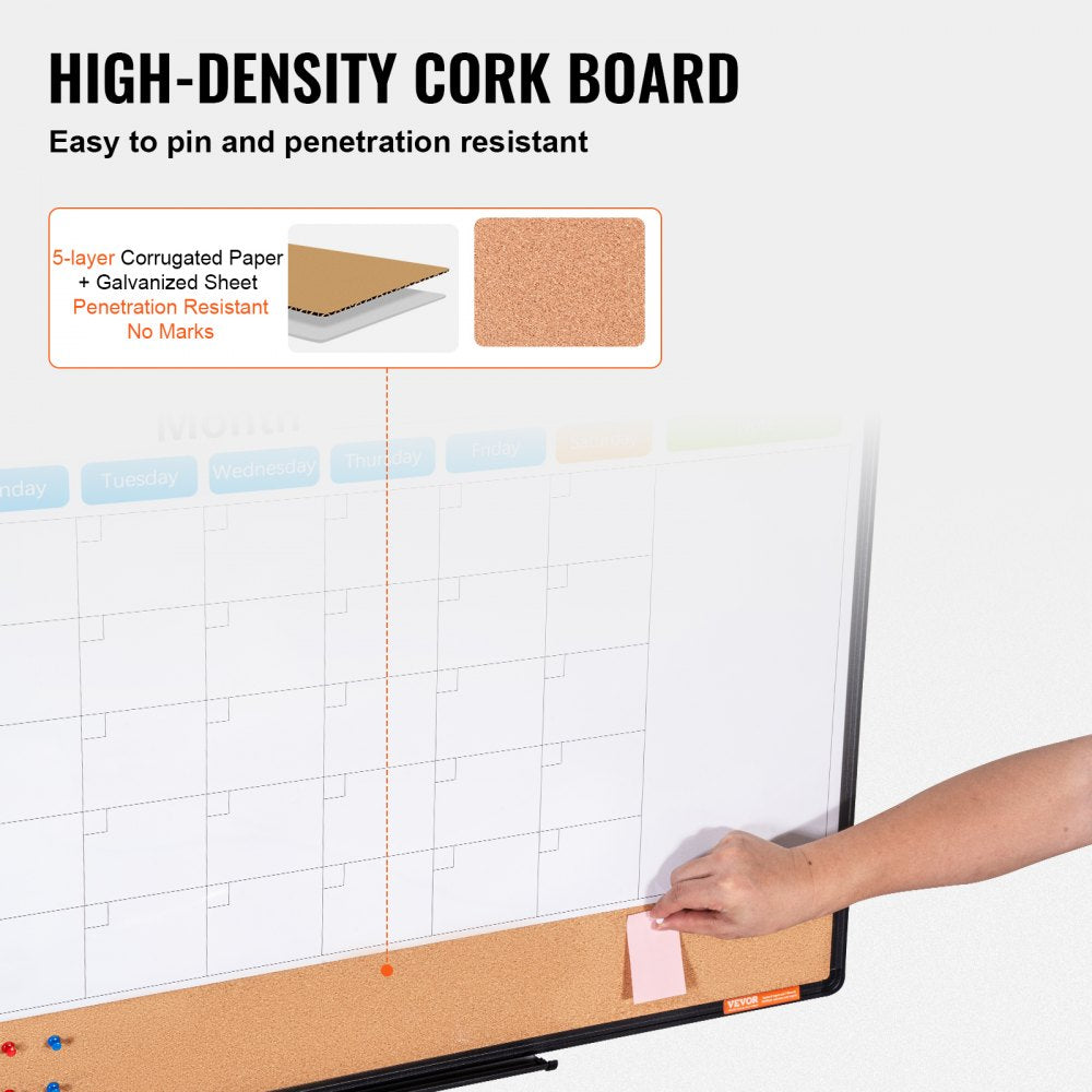 36"x 24" Monthly Calendar Whiteboard & Cork Board Combo with Aluminum Frame Bulletin Board