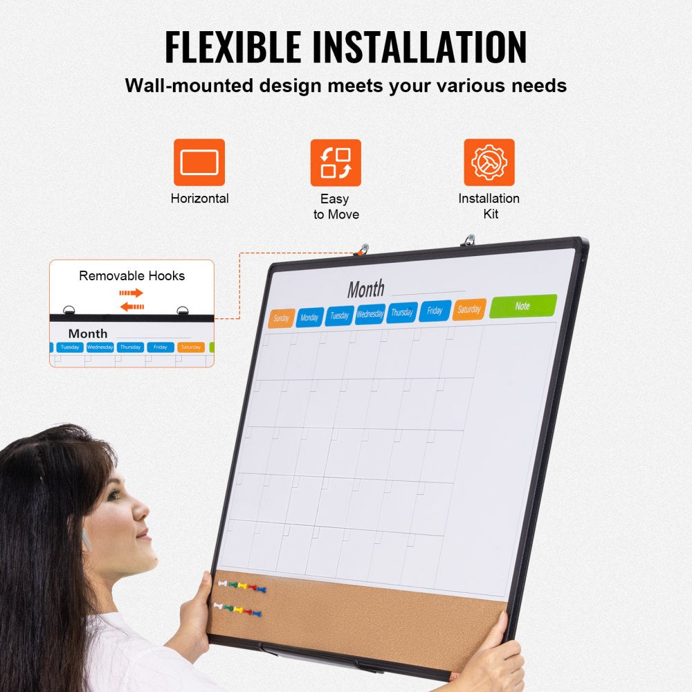 36"x 24" Monthly Calendar Whiteboard & Cork Board Combo with Aluminum Frame Bulletin Board