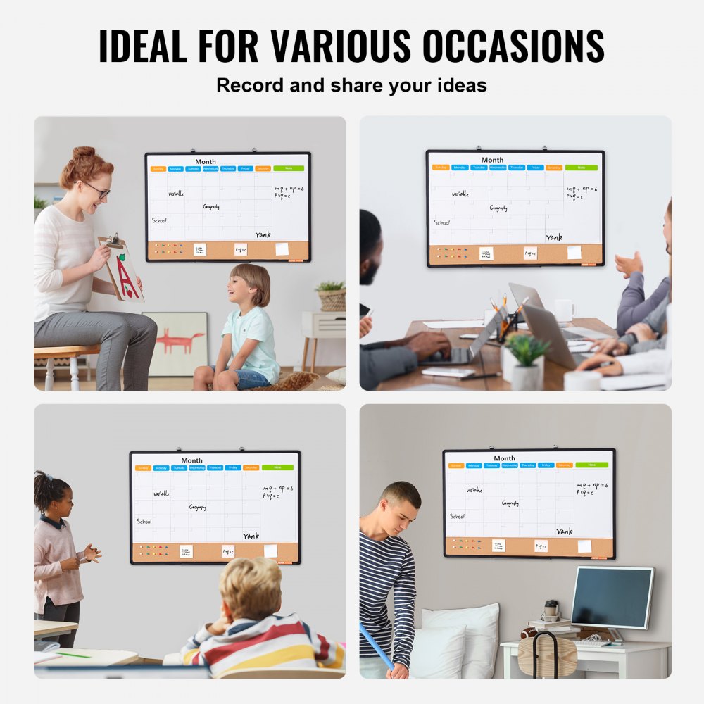 36"x 24" Monthly Calendar Whiteboard & Cork Board Combo with Aluminum Frame Bulletin Board