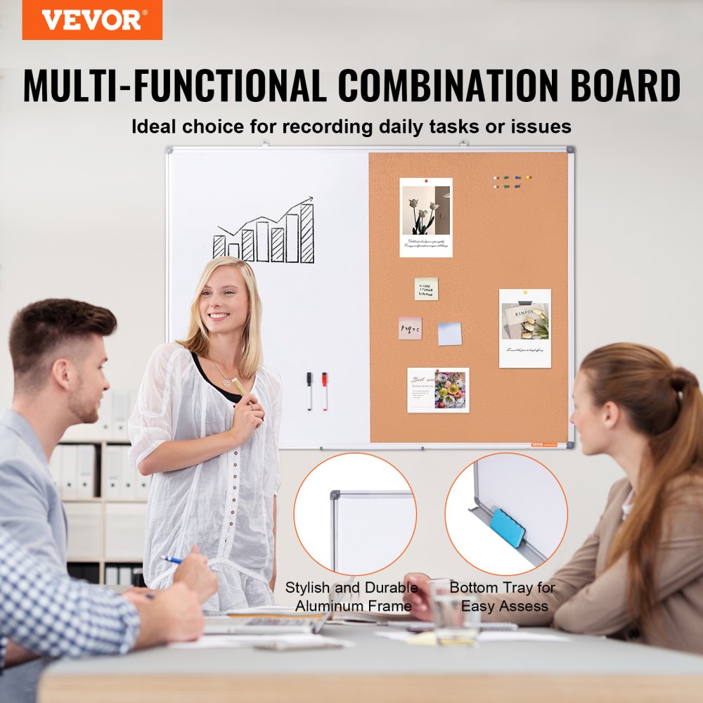48"x 36" Whiteboard & Cork Board Combo with Aluminum Frame Bulletin Board for School Home