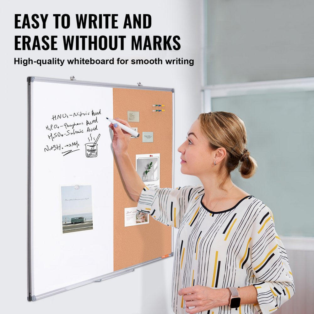 48"x 36" Whiteboard & Cork Board Combo with Aluminum Frame Bulletin Board for School Home