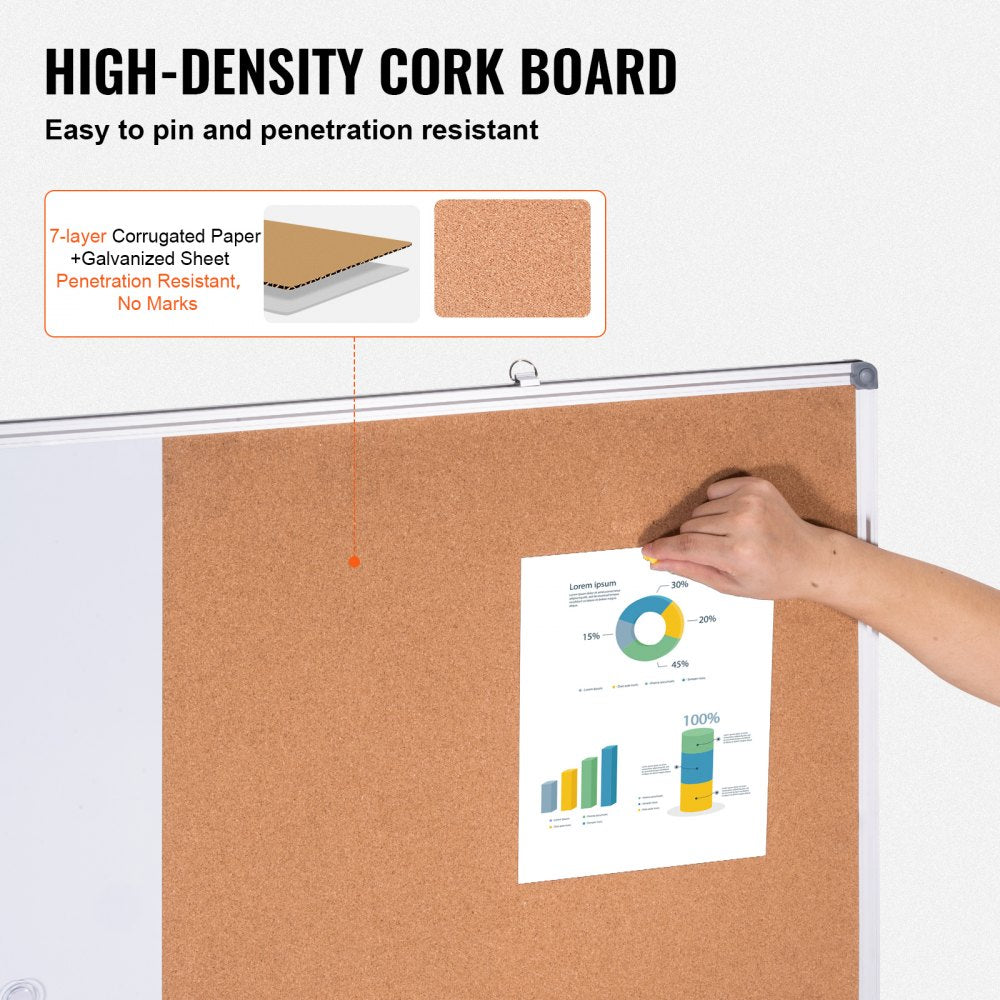 48"x 36" Whiteboard & Cork Board Combo with Aluminum Frame Bulletin Board for School Home