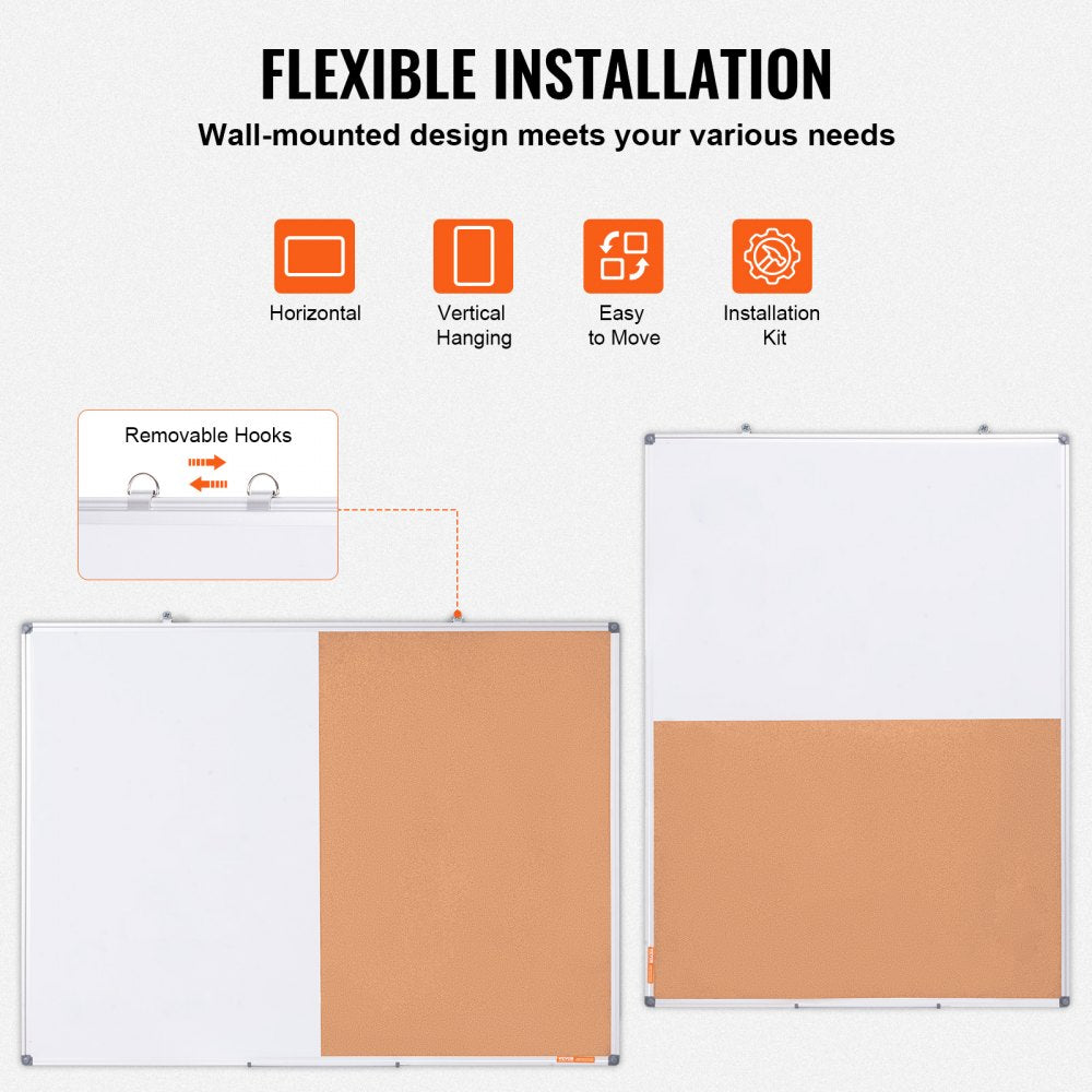 48"x 36" Whiteboard & Cork Board Combo with Aluminum Frame Bulletin Board for School Home