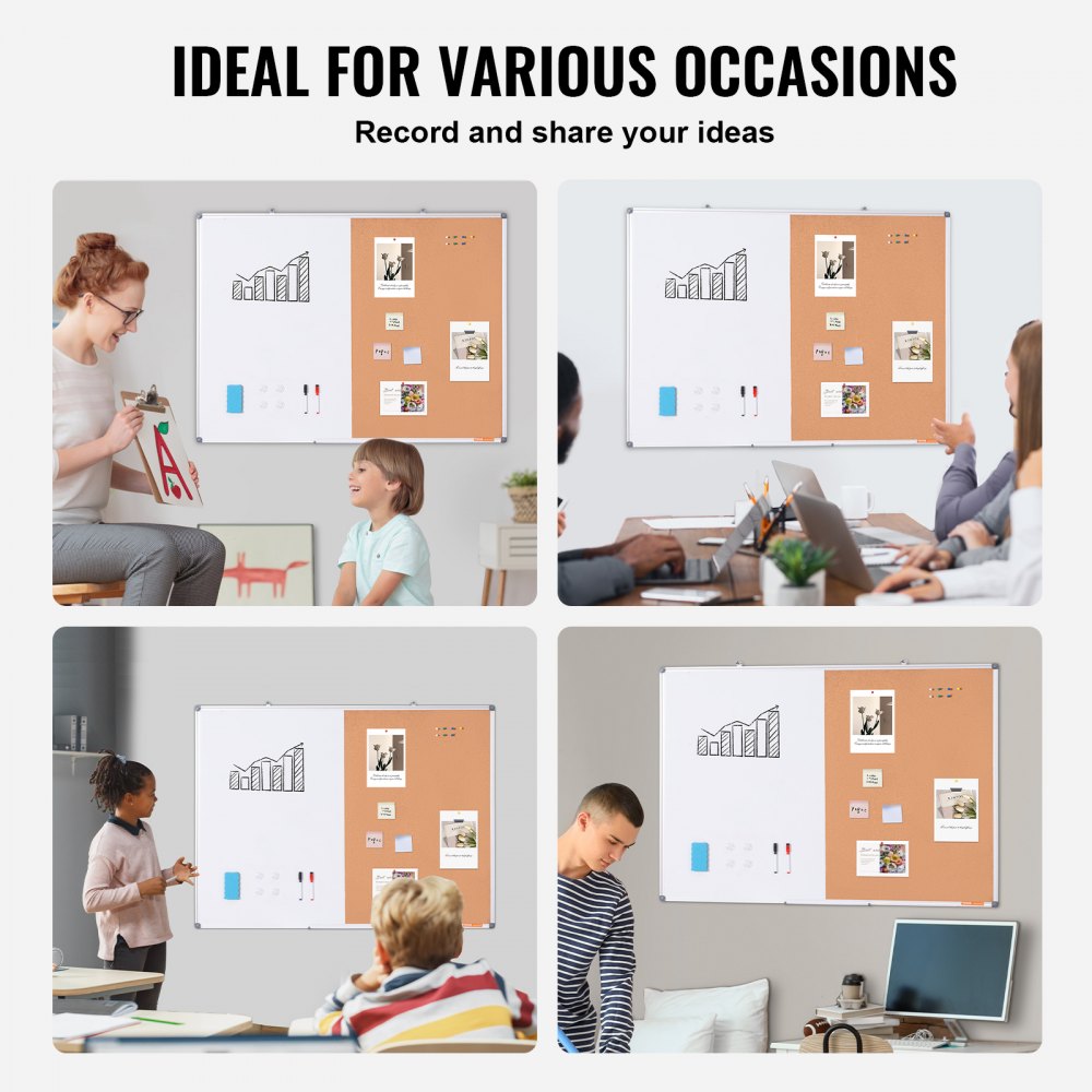 48"x 36" Whiteboard & Cork Board Combo with Aluminum Frame Bulletin Board for School Home