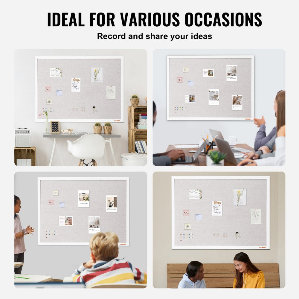 48"x36" White Cork Board with Linen Surface Wall-Mounted Bulletin Board