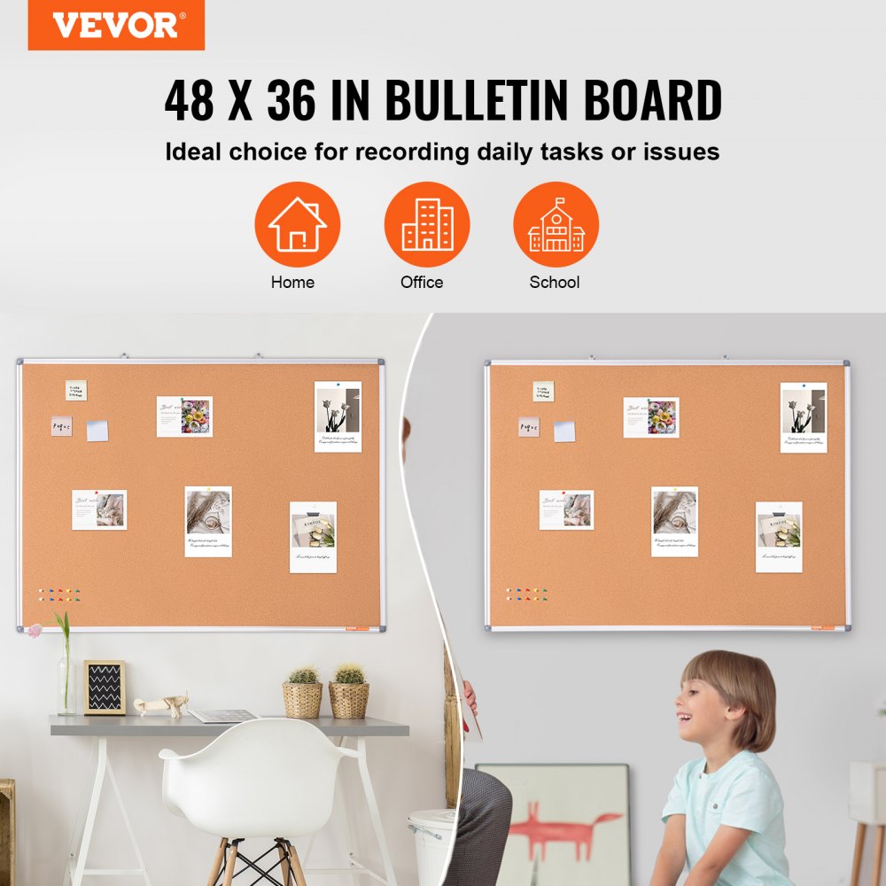 48"x36" Large Cork Board – Wall-Mounted Bulletin Board with Pin Board