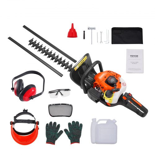 23.2-inch 26CC 2 Cycle Gas Hedge Trimmer, Gas Powered Handheld Hedge Trimmer with Dual Sided Dual Action Blade, 180° Adjustable Trimmer Head, Suitable for Trimming Shrubs, Low Bushes