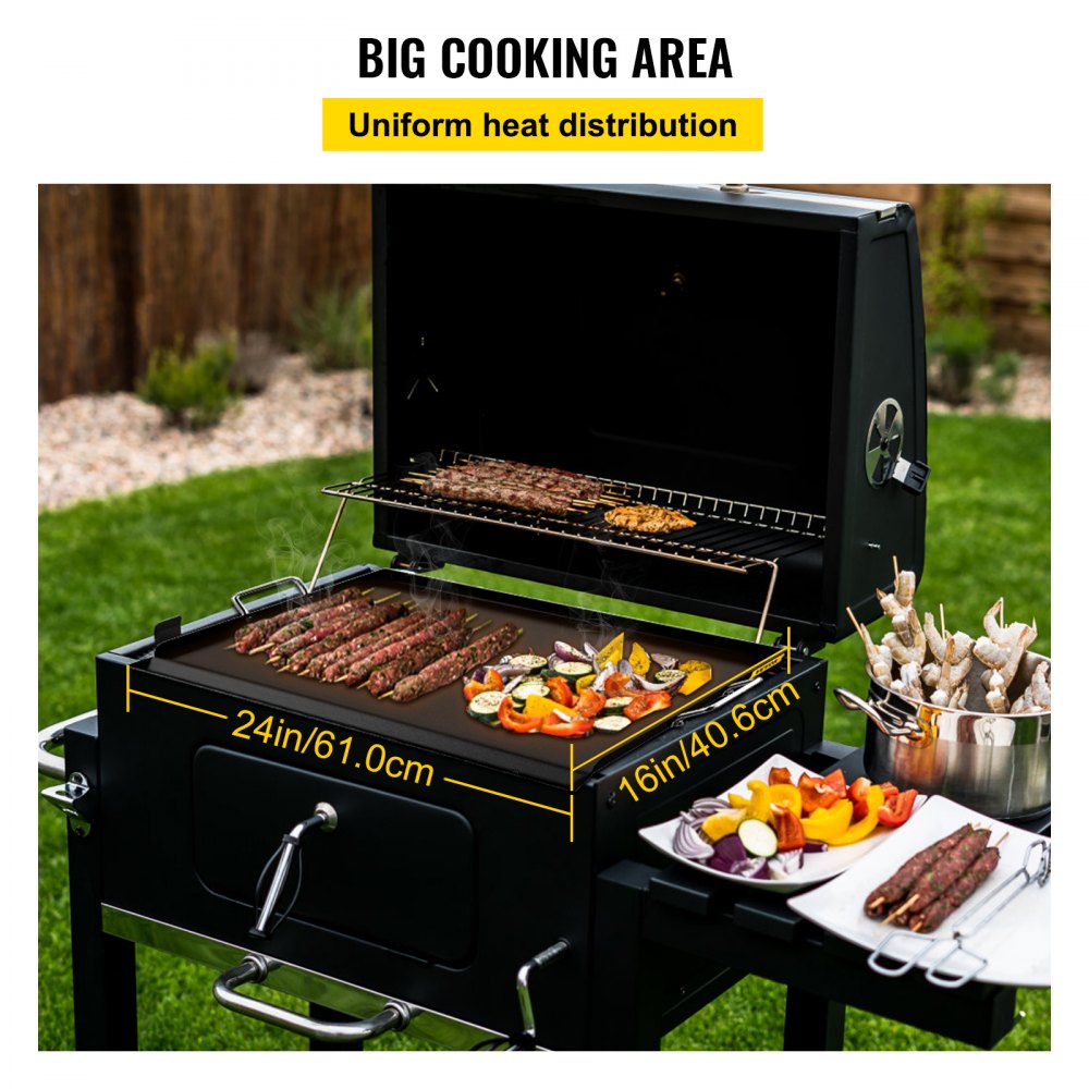 Carbon Steel Griddle, 16" x 24" Griddle Flat Top Plate, Griddle for BBQ Charcoal/Gas Gril with 2 Handles, Rectangular Flat Top Grill with Extra Drain Hole for Tailgating and Parties