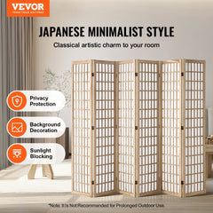 Room Divider, 6 Panel Japanese Room Divider, Wood Folding Privacy Screen Indoor, Japanese Partition Dividers Portable Decoration Screens, for Room Separation Home Office Restaurant & Bedroom