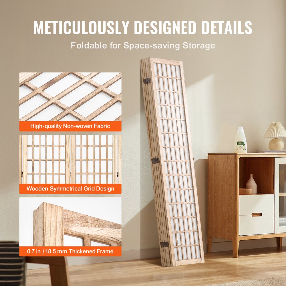 Room Divider, 6 Panel Japanese Room Divider, Wood Folding Privacy Screen Indoor, Japanese Partition Dividers Portable Decoration Screens, for Room Separation Home Office Restaurant & Bedroom
