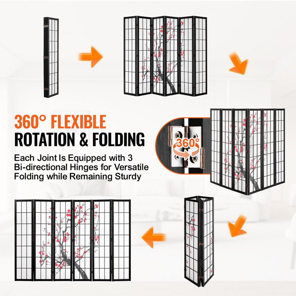 Room Divider, 6 Panel Japanese Room Divider Screen, Wood Folding Privacy Screen Indoor, Japanese Partition Portable Decoration Dividers, for Room Separation Home Office Restaurant & Bedroom