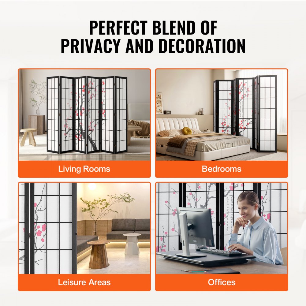 Room Divider, 6 Panel Japanese Room Divider Screen, Wood Folding Privacy Screen Indoor, Japanese Partition Portable Decoration Dividers, for Room Separation Home Office Restaurant & Bedroom