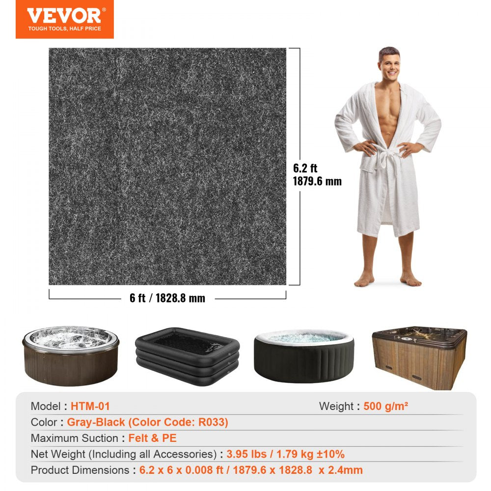 74 x 72 Inch Hot Tub Mat, Extra Large Inflatable Hot Tub Pad, Waterproof Slip-Proof Backing, Absorbent Spa Pool Ground Base Flooring Protector Mat Reusable Outdoor & Indoor, Also For Car Repair