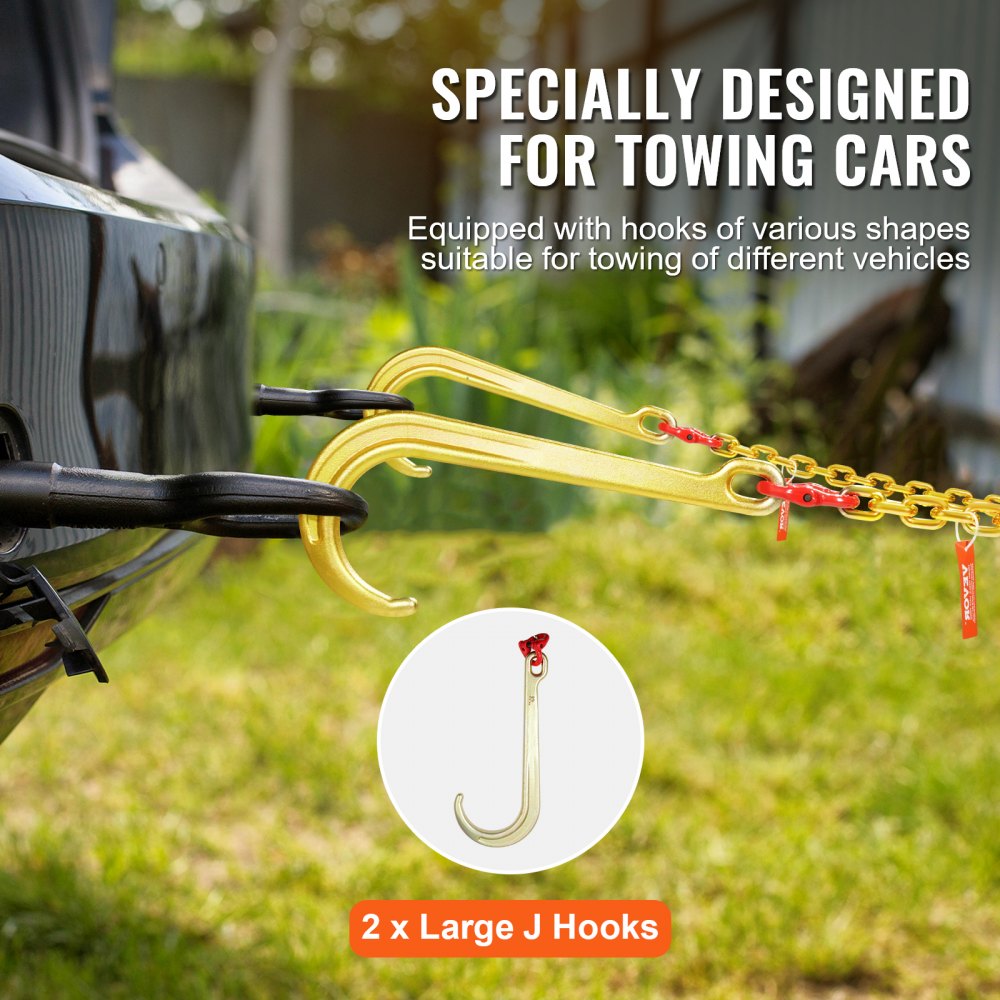 5/16" x 2` G80 Tow Chain J Hook V-Chain Bridle Grab Hook Wrecker 10800 lbs