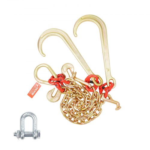 3/8"x2` G80 Tow Chain J Hook V-Chain Bridle Grab & T Hook Wrecker 15600lbs