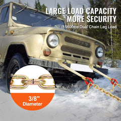 3/8"x2` G80 Tow Chain J Hook V-Chain Bridle Grab & T Hook Wrecker 15600lbs