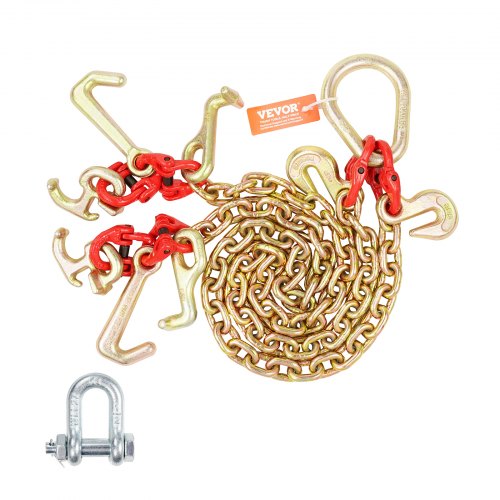 5/16" x 3` G80 Tow Chain V-Chain Bridle RTJ & Grab Hooks Wrecker 10800 lbs