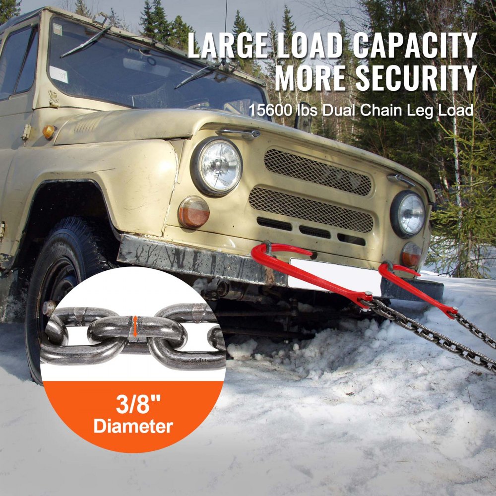 3/8" x 3` G80 Tow Chain J Hook V-Chain Bridle Grab Hook Wrecker 15600 lbs