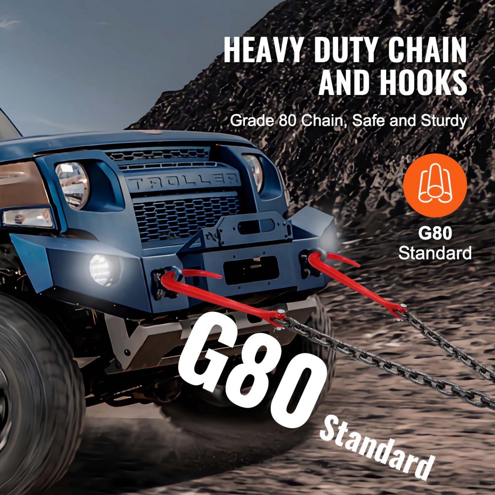 3/8" x 3` G80 Tow Chain J Hook V-Chain Bridle Grab Hook Wrecker 15600 lbs