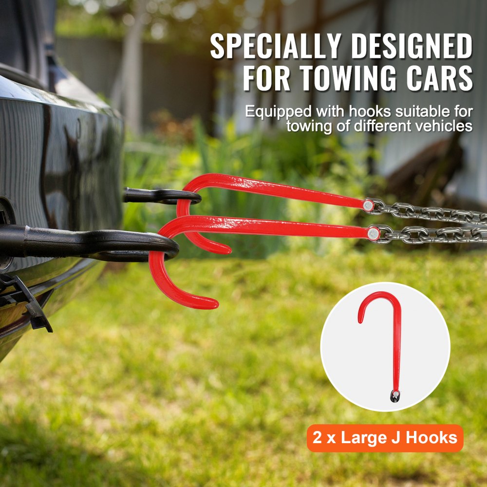 3/8" x 3` G80 Tow Chain J Hook V-Chain Bridle Grab Hook Wrecker 15600 lbs