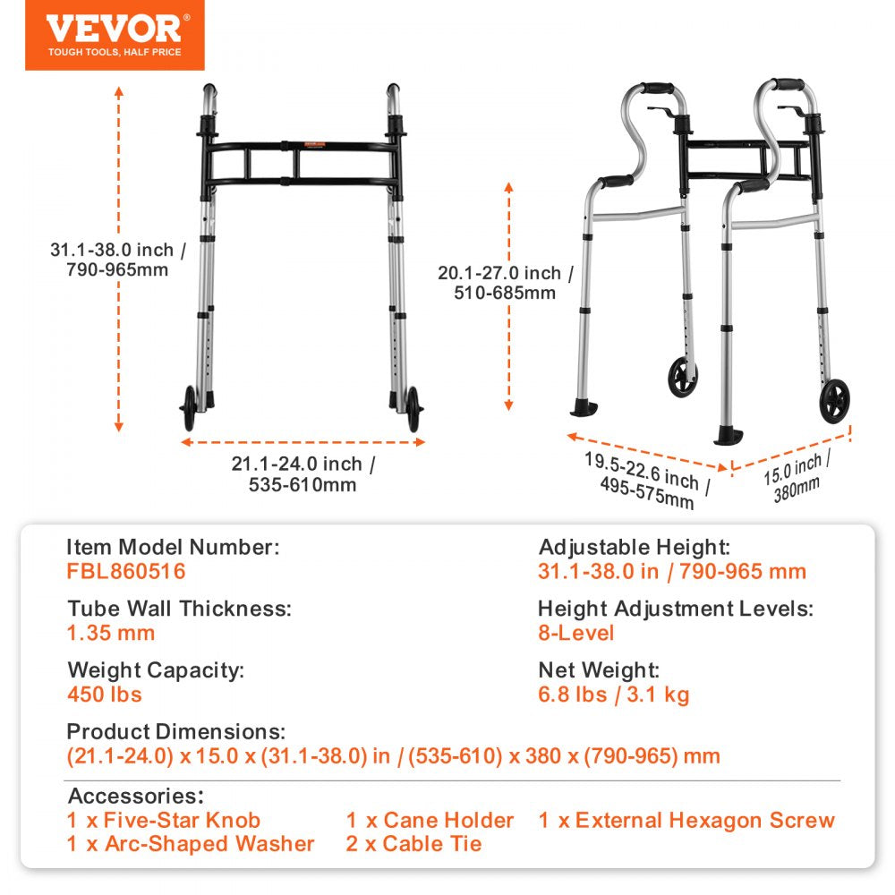 Folding Walker Stand-Assist Folding Walkers with Adjustable Height & Width