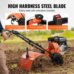 Tiller Cultivator, 212CC 4-Stroke Garden Cultivator, Tiller with 4 Steel Adjustable Rear Tines for Lawn, Garden and Field Soil Cultivation