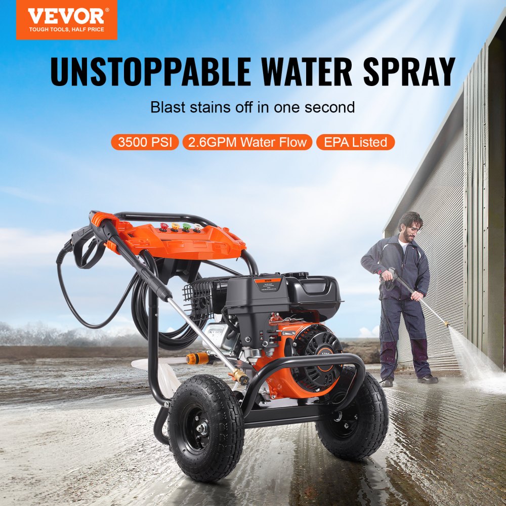 Gas Pressure Washer 3500 PSI 2.6 GPM with 5 Nozzle Set for Cars Fences