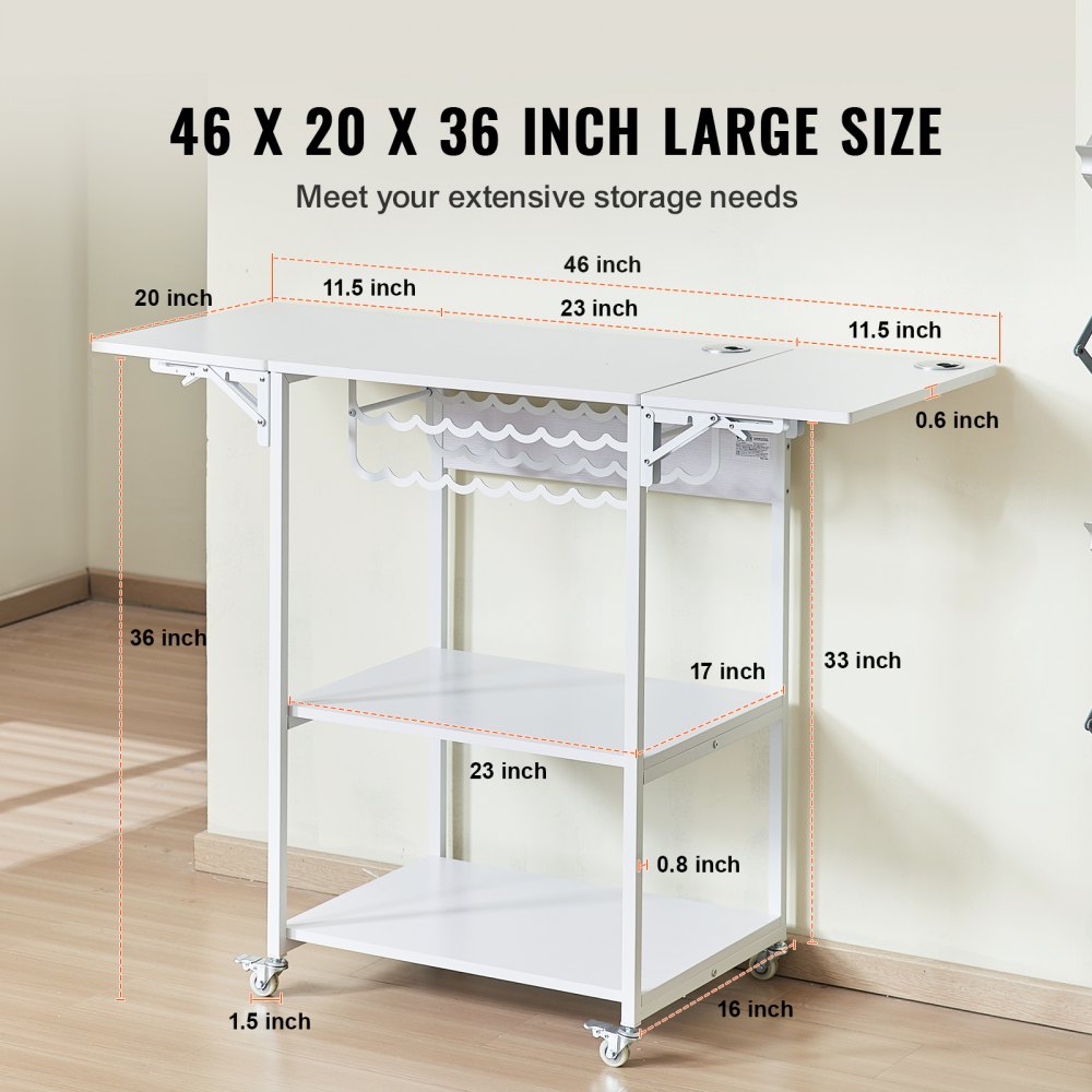 White foldable 3-tier heat press stand with wheels and vinyl roll holders for storage.