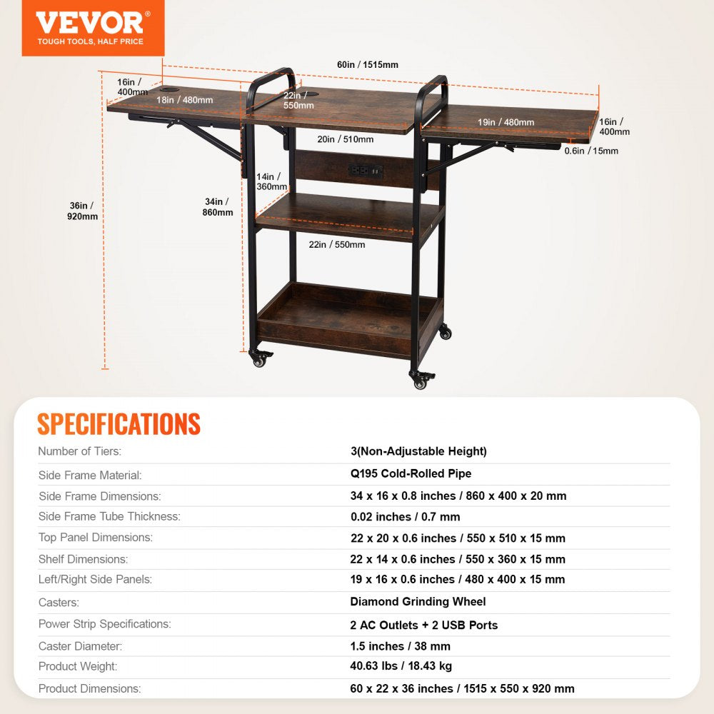 Heat Press Table with Charging Station 3 Tier Movable Heat Press Stand