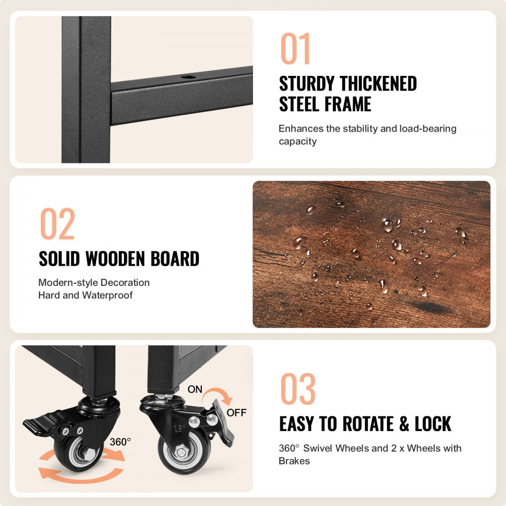 4-tier movable cart with charging station, sturdy metal frame, and ample storage space.