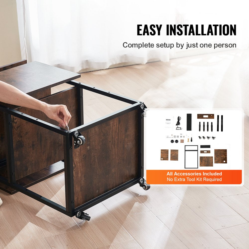 4-tier movable heat press stand with charging station and sturdy metal and wood construction.