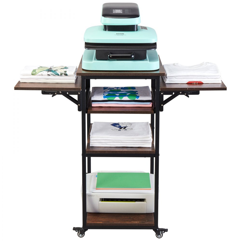 4-tier heat press stand with charging station and movable cart for organized crafting.