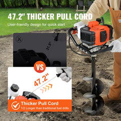 Post Hole Digger, 43cc 1250W Auger Post Hole digger, Gas Powered Earth Digger with 8" Earth Auger Drill Bit, 30 inch Long Alloy Steel Auger, for Farmland, Garden and Plant, EPA certification