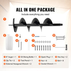 Post Hole Digger, 43cc 1250W Auger Post Hole digger, Gas Powered Earth Digger with 8" Earth Auger Drill Bit, 30 inch Long Alloy Steel Auger, for Farmland, Garden and Plant, EPA certification