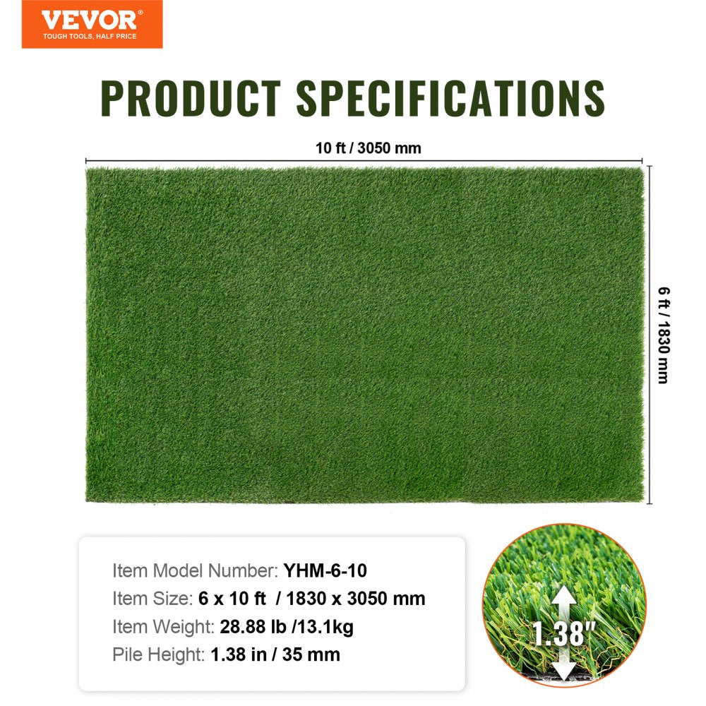 Artifical Grass, 6 x 10 ft Rug Green Turf, 1.38"Fake Door Mat Outdoor Patio Lawn Decoration, Easy to Clean with Drainage Holes, Perfect For Multi-Purpose Home Indoor Entryway Scraper Dog Mats