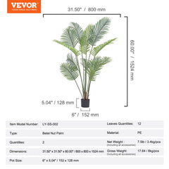 Artificial Palm Tree, 5 FT Tall Faux Plant, Secure PE Material & Anti-Tip Tilt Protection Low-Maintenance Plant, Lifelike Green Fake Tree for Home Office Warehouse Decor Indoor Outdoor
