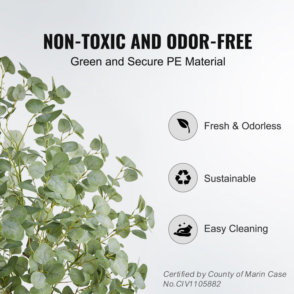 Artificial Eucalyptus Tree, 6 FT Tall Faux Plant, Secure PE Material & Anti-Tip Tilt Protection Low-Maintenance Plant, Lifelike Green Fake Potted Tree for Home Office Decor Indoor Outdoor