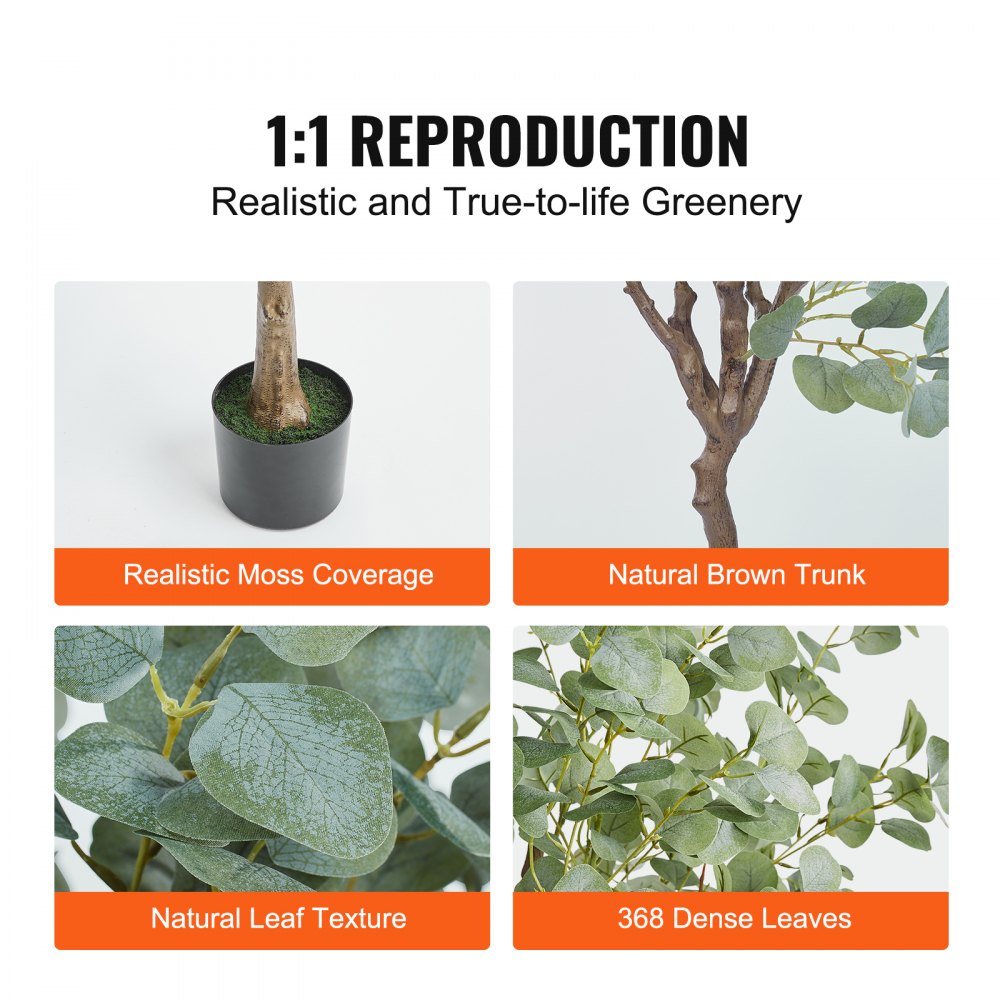 Artificial Eucalyptus Tree, 6 FT Tall Faux Plant, Secure PE Material & Anti-Tip Tilt Protection Low-Maintenance Plant, Lifelike Green Fake Potted Tree for Home Office Decor Indoor Outdoor
