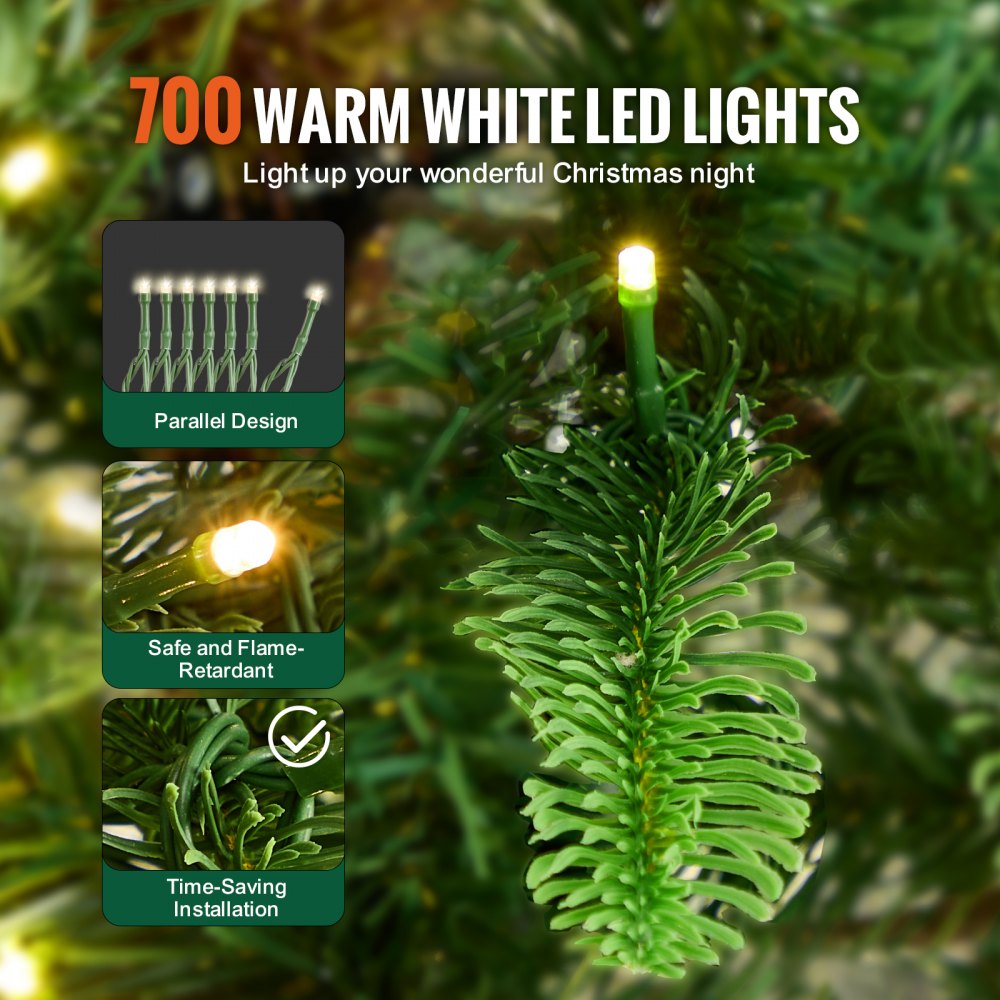 Christmas Tree 7.5ft Prelit Artificial Tree with 700 White LEDs 1319 Tips
