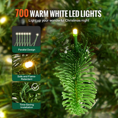 Christmas Tree 7.5ft Prelit Artificial Tree with 700 White LEDs 1319 Tips