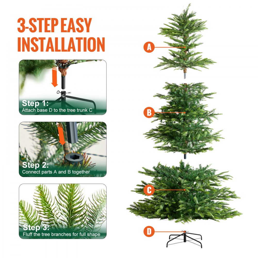 Christmas Tree 7.5ft Prelit Artificial Tree with 700 White LEDs 1319 Tips