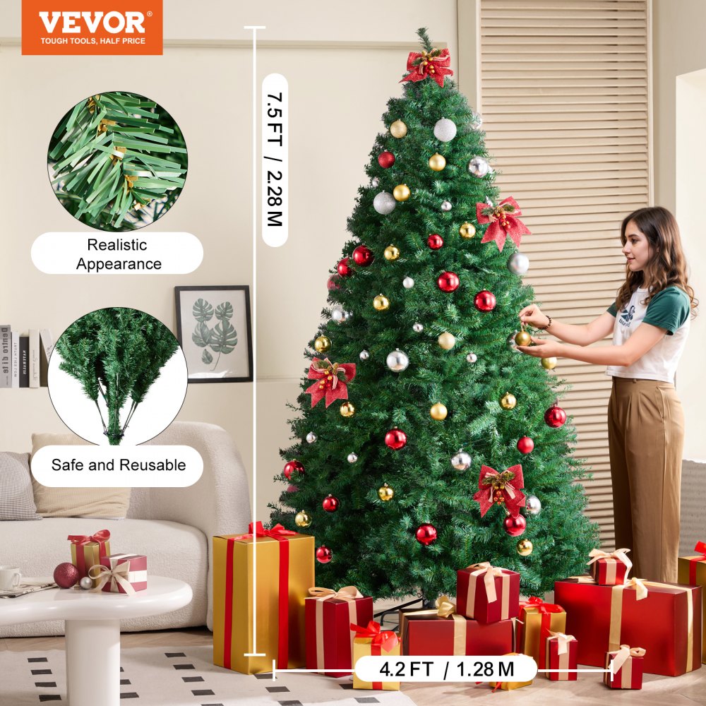 Christmas Tree 7.5ft Artificial Xmas Decor Tree with 1346 Branch Tips